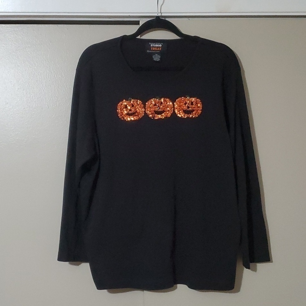 Designers Originals Studio Treat Sequin Pumpkin Trio Shirt Size 2X